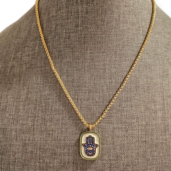 18k Gold Plated Reversible Hamsa Medallion Guidance Necklace - Picture 6 of 10